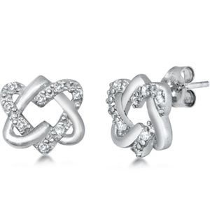 .925 Sterling Silver Clear CZ Hearts Stud Earrings